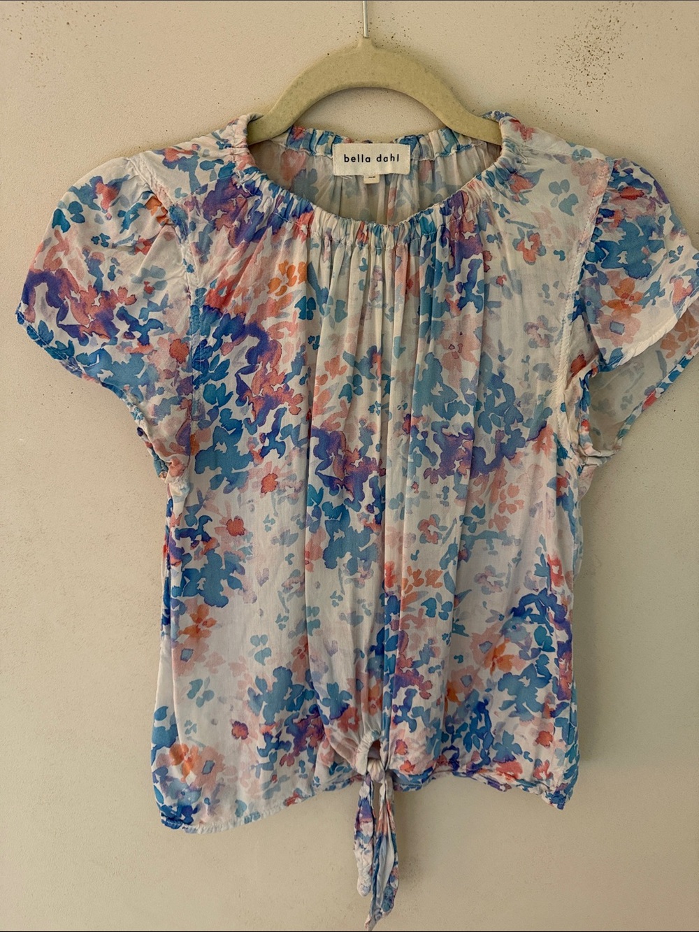 Bella Dahl White Floral Tie-Front Puff Sleeve Blouse